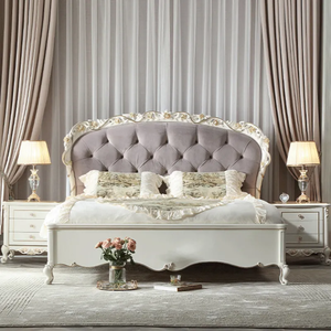 Ensemble de chambre à coucher de luxe en bois de mahogany massif, design antique européen, capitonné, taille King, livraison gratuite - Product Image 2