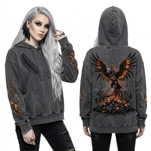Wholesale Burnt Orange Heavyweight Hoodie Chained Zombie <b>Back</b> Graphic Distressed Hem Zip Up Custom Dye Streetwear Manufacturer - Product Image 6