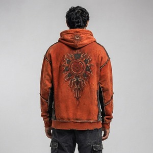 Stylish Graphic Detailing For daily use Men Distressed Embroidery Hoodie Vintage Streetwear Pullover Casual Sweatshirt - Product Image 2