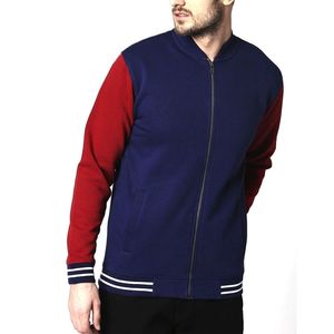 Blue Red Contrast Sleeve Zip Up Varsity <b>Jacket</b> <b>Slim</b> <b>Fit</b> Fleece Baseball Bomber Coat Sportswear Casual Men <b>Jacket</b> - Product Image 4