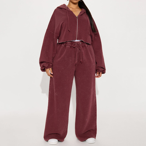 Custom Logo Women's Casual Fitness Clothing 2pcs Workout <b>Set</b> Breathable Pleated Yoga Eco-Friendly Gym Hoodie & Sweatpants <b>Sets</b> - Product Image 5