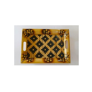 Plateau de service rectangulaire en bambou artisanal avec poignées, brun, pour thé et café - Product Image 1