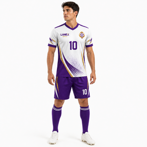 Modern <b>Soccer</b> Kit White Purple with Gold Accent Lines Premium Football Uniform Set with Lightweight Fabric and Custom Number - Product Image 2