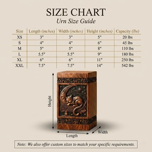 Hand-Carved Walnut <b>Cat</b> <b>Urn</b>-American Style Celestial Moon Stars Design Durable Eco-Friendly Cremation <b>Urn</b> 220 Cubic Inch Capacity - Product Image 1