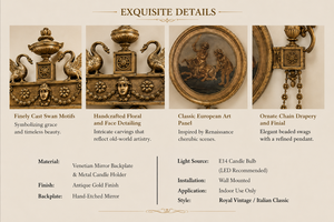 Luxury European Venetian Baroque <b>Wall</b> <b>Sconce</b> Premium Decorative <b>Wall</b> <b>Light</b> with Elaborate Ornamental Mirrorwork, Elegant Brass - Product Image 6