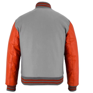 OEM Original Men Stylish Gray and Orange Varsity <b>Jacket</b> <b>Leather</b> Sleeves Varsity <b>Jacket</b> Wholesale <b>Winter</b> Heated Varsity <b>Jackets</b> - Product Image 5