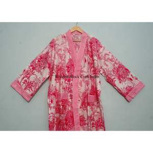 Kimono indio hecho a mano 100% algodón para mujer, estampado floral, ropa de dormir de talla única para uso doméstico y para dormir en la temporada de primavera. - Product Image 2