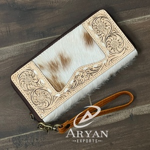 Cartera de Mano de Cuero Repujado de Primera Calidad, Cartera de Cuero Genuino de Vaca de Alta Calidad con Cierre para Efectivo y Tarjetas para Mujer - Product Image 1