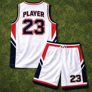 Ensembles de maillots de basket personnalisés à col en V, manches courtes, taille élastique, grande taille, unisexe, respirant, séchage rapide, 100% polyester sublimé - Product Image 5