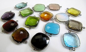 Pendentifs Breloques en Quartz Multicolore Forme Coussin 19mm avec Double Anneau et Connecteurs - Product Image 2