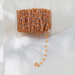 3mm 4mm Natural Carnelian 925 <b>Sterling</b> <b>Silver</b> Rosary Beads Chain Faceted Rondelle Beaded <b>Wire</b> Wrapped Jewelry Chain Roll - Product Image 1