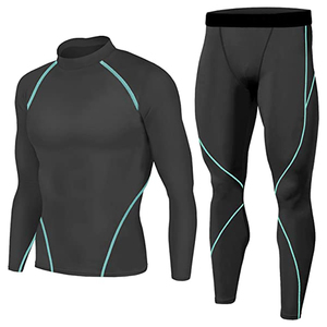 Solid Compression Men Gym Wear Workout Long Sleeve T Shirt + Legging <b>Tight</b> Trousers for Men Fitness Training Clothing Set - Product Image 1