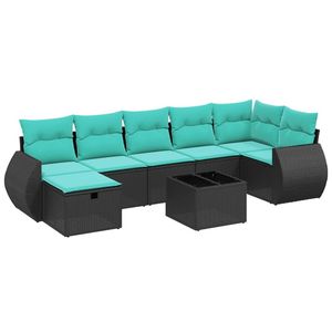 Set Divano da Esterno in Polyrattan Nero 8 Pezzi con Cuscini Design Elegante - Product Image 4