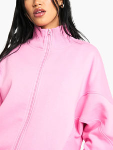 Heavyweight Ladies Twin <b>Set</b> Comfortable Oversized Zipper Sweatshirt Short Custom Screen Printed Logo Lace Decoration summer <b>sets</b> - Product Image 5