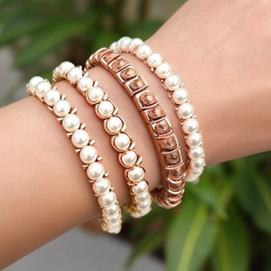 AD Style Fashion Pearl <b>Bangles</b>-<b>Copper</b> Brass Alloy Bezel Set Bracelets - Product Image 1