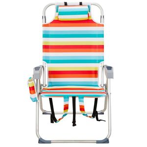 Sedia da Spiaggia in Tessuto Oxford a Righe Arcobaleno, Capacità 100kg, 63*70*99cm, Tubo in Alluminio Rinforzato, Colore Bianco Argento - Product Image 2