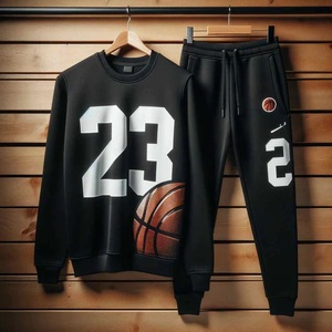 Survêtements d'hiver en coton personnalisés pour hommes, ensemble 2 pièces avec pantalon évasé et sweat à capuche, motif lettres, design 2-en-1 - Product Image 3