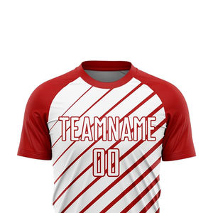 เสื้อฟุตบอลสีแดงขาวลายทางแบบกำหนดเอง แขนสั้น คอกลม พิมพ์ลายแบบซับลิเมชั่น สำหรับผู้ใหญ่ 男女  ระบายเหงื่อได้ดี เอวยางยืด แห้งเร็ว - Product Image 6