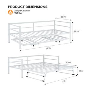 Divano letto singolo bianco in metallo trasformabile con letto estraibile, multifunzionale per piccoli spazi - Product Image 5
