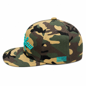 Casquette Snapback 6 Panneaux Camouflage Brut avec Broderie Turquoise Unisexe Style Urbain - Product Image 1