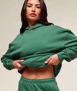 <b>Women's</b> <b>Green</b> Hooded Sweatshirt Oversized <b>Fleece</b> Solid Color With Pockets Regular Fit Autumn Knitted Cotton Breathable - Product Image 6