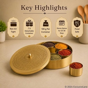 Boîte à épices Masala, conteneur de rangement pour épices, métal, design moderne artisanal, couvercle hermétique, compartiments divisés, 7 cuillères, cadeaux - Product Image 3