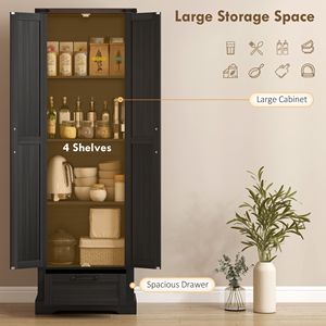 71\" Modern Design <b>Pantry</b> <b>Kitchen</b> Storage Cabinet Black with Adjustable Shelves Barn Doors Drawer for Dining Room Made Plywood - Product Image 3