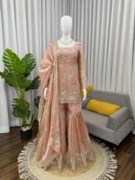 Magnifique ensemble Sharara indien pakistanais en Chinon pur, lourd et élégant, pour femme, idéal pour les fêtes, mariages et tenues décontractées