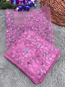 Sari indio clásico de tela de red con diseño de mariposa para fiestas, con blusa exclusiva, ropa étnica india para bodas y festivales, sari para mujer - Product Image 4