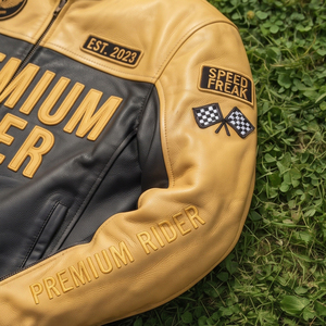 Vestes de moto en cuir sur mesure, vestes de motard en cuir unisexes, manches longues, broderies en cuir - Product Image 6