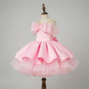 High-End Girls Satin Princess Dress Big Bow Tulle <b>Skirt</b> Kids Formal Dress Wholesale for Kid 1 - 12 years - Product Image 1