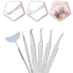 Pinzas de extensión de pestañas antiestáticas Juego de pinzas de pestañas de volumen recto y curvo de acero inoxidable con logotipo personalizado - Product Image 6