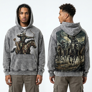 Sweat-shirt à capuche pour homme, lourd, style streetwear, délavé à l'acide, couleur rouille, avec motif squelette de prêtre antique, effet vieilli vintage - Product Image 6