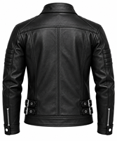 Blouson moto homme en cuir véritable noir, coupe ajustée, fermeture éclair, col montant, style motard, pour l'automne