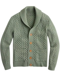 Cardigan en maille torsadée pour homme, col châle boutonné, chaud et texturé, couleur vert sauge, style décontracté et tendance pour l'hiver - Product Image 1