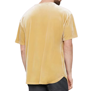 Camiseta de Terciopelo de Manga Corta para Hombre, Corte Holgado, Color Beige Dorado Claro, Estilo Urbano de Verano, Tacto Suave y Lujoso - Product Image 2