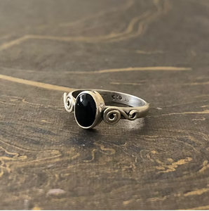 Retro Handcrafted <b>Silver</b> 925 <b>Ring</b> <b>with</b> Oval <b>Black</b> Onyx <b>Stone</b> Fine Swirl Design Bold Jewelry Wholesale - Product Image 2