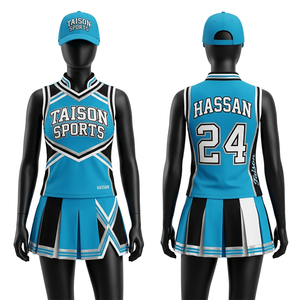 Uniforme de porristas para mujer de poliéster de alta calidad, 200 GSM, diseño de paneles en verde, blanco y dorado, logotipo personalizado con transferencia térmica. - Product Image 3