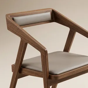 Modern Wooden Restaurant <b>Armchair</b> with Beige Cushioned Seat Curved Backrest and Tapered Legs for Cafe Home <b>Dining</b> Furniture - Product Image 2