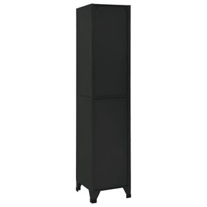 Armoire de rangement haute en acier noir, casiers rectangulaires de couleur noire - Product Image 4