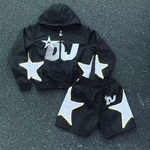 Ensemble survêtement homme personnalisé d'usine, style streetwear hiver, réfléchissant, en polyester/nylon, 2 pièces : veste coupe-vent zippée et short - Product Image 3