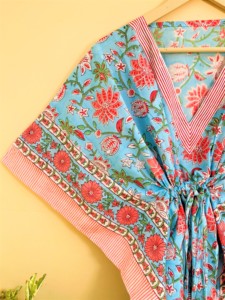 Wholesale Eco-Friendly Handmade Hand Block Printed Cotton <b>Kaftan</b> V-neck <b>Summer</b> Beachwear Loose Fit - Product Image 4