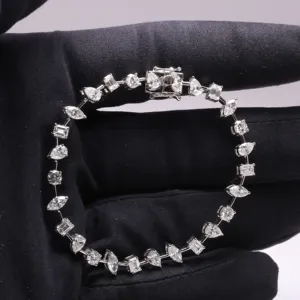 925 Sterling Silver Moissanite Bracelet Leaf Design Marquise Cut Sparkling Wide Chain <b>Gift</b> for Women Girls - Product Image 1