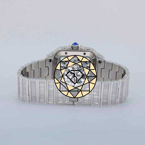 Montre mécanique élégante unisexe à boîtier carré en acier inoxydable avec cristal saphir et fermoir papillon, ornée de diamants de laboratoire - Product Image 6