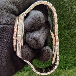 Montre de luxe pour homme, ronde, 41 mm, en acier inoxydable, sertie de moissanite et de diamants, style hip-hop, avec verre saphir - Product Image 2