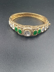 Amaira Jewels Classic Gold Plated Silver Cuff <b>Bangle</b> Emerald Green Crystal Stones Bezel <b>Set</b> for Women Everyday Wear Wedding - Product Image 2