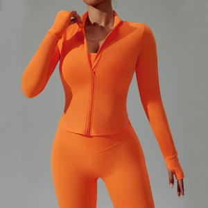 Women's <b>Cropped</b> Stand Collar Yoga Jacket Slim Fit Workout <b>Zip</b> <b>Up</b> with Windproof Panels Breathable Running Cover for Outdoor - Product Image 2