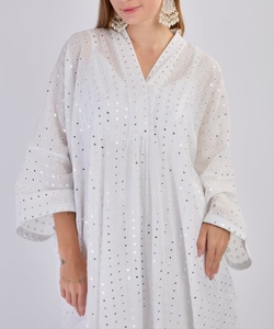 Wholesale Modest Dubai Beaded Sequined Long Sleeve Abaya Muslim Traditional Handmade Wedding Women Polyester Breathable V Neck - Product Image 5