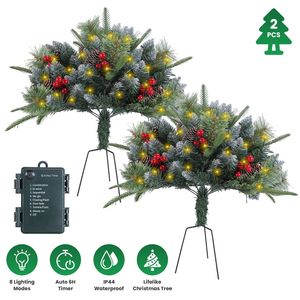 2 Pezzi Albero di Natale Artificiale Illuminato a LED, Decorazione per Vasi, Alberi Natalizi Luminosi per Interni/Esterni - Product Image 1
