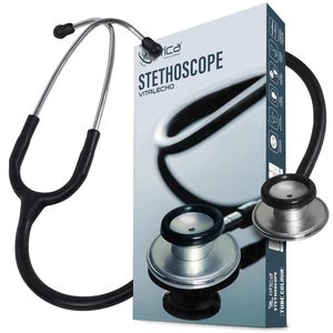 Stéthoscope d'enseignement manuel à double tête OTICA, corps en acier inoxydable, tube noir, pour adultes, formation en clinique, Classe I (5 ans) - Product Image 3